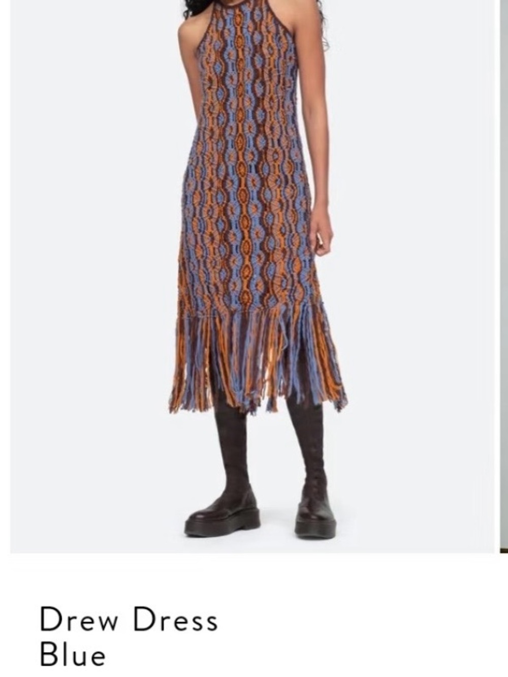 Sea New York Blue and Orange Fringed Knit Midi Skirt